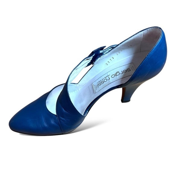 SERGIO ROSSI Genuine Leather Cobalt Blue Dorsay Pumps Side Bow Euro 39 US Sz 8.5 - Picture 4 of 10